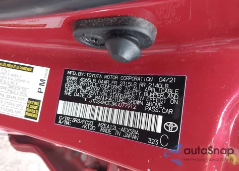 2021 Toyota Corolla Se z USA, uszkodzony, nr VIN JTDS4MCE3MJ077912